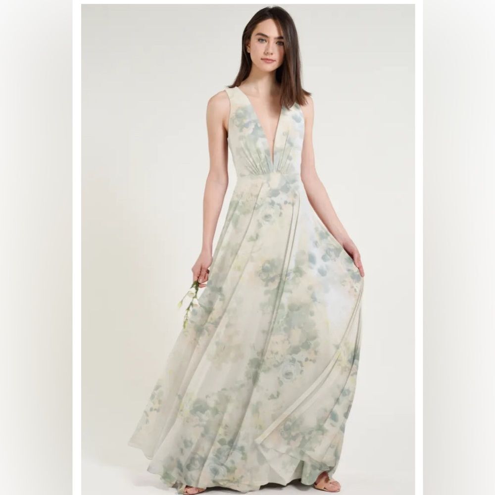 Jenny Yoo Floral Print Wedding Dress - White and Green